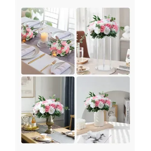 VEVOR Kunstblumen, 10 Stück, 45,7 cm Durchmesser, Seidenrosen, künstliche Blumenkugeln, Tischdekoration für Hochzeiten, Rosenarrangements für Hochzeitsmittelstücke, Heimdekorationen, rosa & weiß – Bild 6