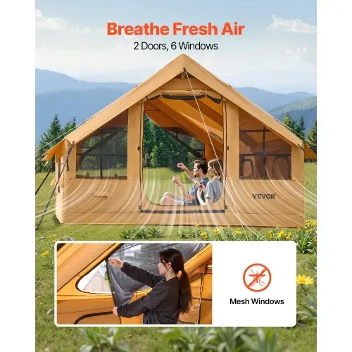 VEVOR Aufblasbares Zelt für Camping, 5-8 Personen Zelt mit Handpumpe, 4x3x2,2 m Glamping-Zelt mit 2 Oberlichtern, Baldachin, Ofenanschluss, 2 Türen, Netzfenstern & Aufbewahrungstasche – Bild 5