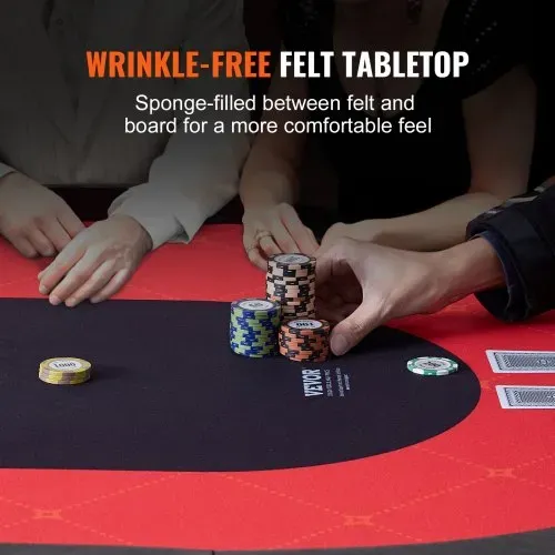 VEVOR Casino Pokertisch Klappbare Tischbeine 2290 x 1220 x 800 mm (L x B x H), Faltbarer Pokertisch, Schwarz & Rot Pokerauflage Klapptisch für 10 Spieler, Pokertisch mit Staubschutzhülle Tragbar – Bild 4