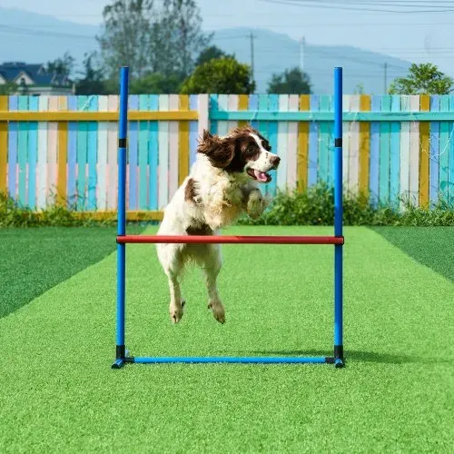 VEVOR Hunde-Agility-Trainingsausrüstung, 5-teiliges Set mit verstellbaren hohen Hürden, 6 Slalomstangen, Tunnel, Sprungring, Pausenbox, Pfeife, faltbarer Schüssel, Hindernisparcours-Set für Welpen mit Aufbewahrungstaschen – Bild 7