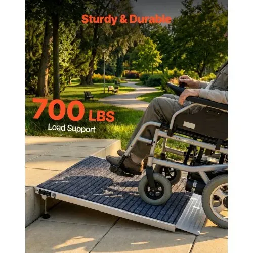VEVOR Schwellenrampe 915x915mm, 317,5kg Belastbare Rollstuhlrampe mit Verstellbarer Höhe, Rutschfeste Auffahrschiene aus Alu, Stabile Auffahrrampe für Rollstuhl Scooter Türschwelle Bordsteine Treppen – Bild 2