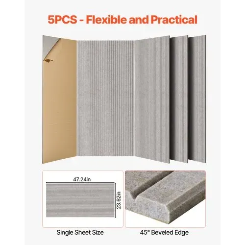 VEVOR 5er-Pack Akustikplatten mit Selbstklebeband, 1200x600x10 m schalldichte Schaumstoffplatten, Akustik Wandpaneele aus Polyesterfaser, für Zuhause, Studio, Büro, Theater, Kamel – Bild 5