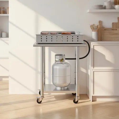 VEVOR Edelstahltisch Gastro 762 x 610 x 894 mm, Verstellbarer Edelstahltisch mit Rollen, Aufkantung (30 mm), Arbeitstisch mit Grundboden für Restaurant Obere Ablage (204 kg) Untere Ablage (168 kg) – Bild 7