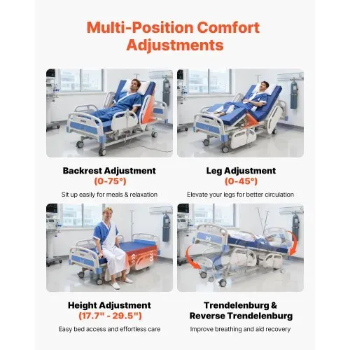 VEVOR Krankenhausbett Elektrisch, 5 Funktionen Pflegebett, mit Trendelenburg- & Anti-Trendelenburg-Funktion, Matratze, 450-750 mm Seniorennett für Häusliche Pflege, Altenheim & Krankenhaus VEVOR Krankenhausbett Elektrisch, 5 Funktionen Pflegebett, mit Trendelenburg- & Anti-Trendelenburg-Funktion, Matratze, 450-750 mm Seniorennett für Häusliche Pflege, Altenheim & Krankenhaus