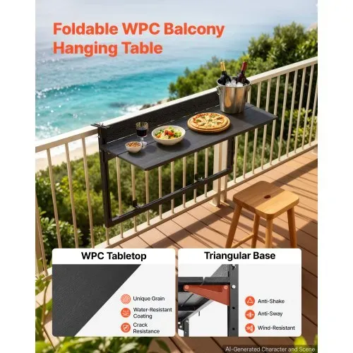 VEVOR Balkonhängetisch 795x380 mm Klapptisch 27 kg Hängetisch Balkontisch, für Terrasse Garten Balkon, Passend für Geländer mit 0–90 mm Durchmesser, Höhenverstellbar, Holz-Kunststoff-Verbundmaterial – Bild 4