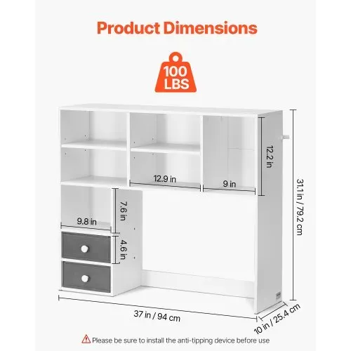 VEVOR Schreibtisch Bücherregal 3-stufiger Organizer (94 x 25,4 x 79,2 cm) Tischregale Organizer Ausstellungsregal aus Spanplatte + Melaminpapier, Regal mit rutschfesten Füßen, für Büro Weiß – Bild 2