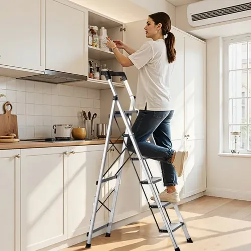 VEVOR Trittleiter 6 Stufen, Klappleiter mit Anti-Rutsch-Stufen & Komfortablem Handgriff, Haushaltsleiter Tragkraft 150 kg, Aluminium-Sicherheitsleiter für Küche, Lager, Haushalt & Büro, Silber – Bild 7