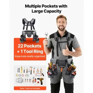 VEVOR Werkzeuggürtel, Handwerkergürtel mit 22 Taschen & Hosenträgernn, Gürteltasche für Elektriker, Schreiner & Bauarbeiter, Schürzenorganizer, Hammerhalter, verstellbar von 810 bis 1730 mm VEVOR Werkzeuggürtel, Handwerkergürtel mit 22 Taschen & Hosenträgernn, Gürteltasche für Elektriker, Schreiner & Bauarbeiter, Schürzenorganizer, Hammerhalter, verstellbar von 810 bis 1730 mm