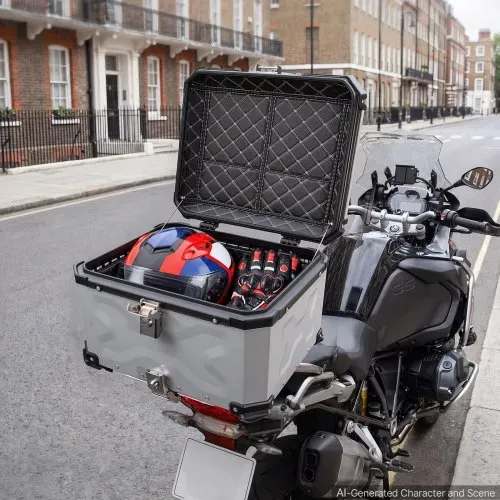 VEVOR Topcase Motorradkoffer 55 L, Universal-Heckkoffer Aluminium, Helmkoffer Wasserdicht, Abnehmbar, mit Sicherheitsschloss, Reflexstreifen, Hartschalen und Lederfutter zur Helmaufbewahrung – Bild 7