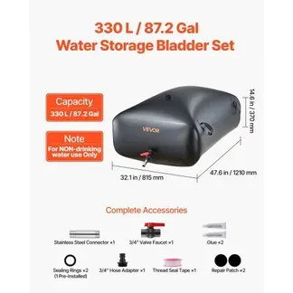 VEVOR Wasserspeicherblase, 330 L Wassersack mit Wasserhahn, Faltbarer & Tragbarer Wasserbeutel aus 1000D PVC, Wasserspeicher für Bewässerungssystem, Trockenheitsresistenz & Katastrophenfälle, Schwarz VEVOR Wasserspeicherblase, 330 L Wassersack mit Wasserhahn, Faltbarer & Tragbarer Wasserbeutel aus 1000D PVC, Wasserspeicher für Bewässerungssystem, Trockenheitsresistenz & Katastrophenfälle, Schwarz