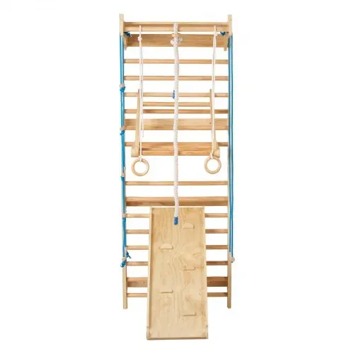 VEVOR schwedisches Leiterwand, 8 in 1 15-stufiges Indoor-Klettergerüst, 100 kg belastbares Wand-Stangen-Kletterspielset mit Wandleiter Rutschbrett Klimmzugstange Turnringen Schaukelsitz Strickleiter – Bild 9