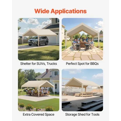 VEVOR Carport-Ersatzdach, 3,65x6,09 m, tragbare Garagenzeltplane, UV-beständige Autounterstandsplane, Carport-Abdeckung mit Ballfangnetzen, Beige, Rahmen nicht im Lieferumfang enthalten – Bild 5