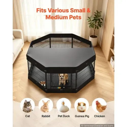 VEVOR Welpenauslauf Metall Welpenlaufstall 61 cm 8-tlg. Deckel & Bodenmatte, Spielplatz für Kleine Hunde Katzen & Andere Kleintiere Faltbar Durch die Verschiedenen Formen Vielfältig Einsetzbar – Bild 4