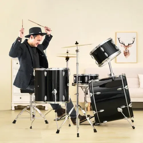 VEVOR Schlagzeug, 5-teilig, Drum in voller Größe mit Bass-Toms, Snare, Standtrommel, verstellbaren Thronständern, Becken, Hi-Hat-Pedal und Drumsticks, Anfänger-Schlagzeug für Erwachsene, schwarz – Bild 7