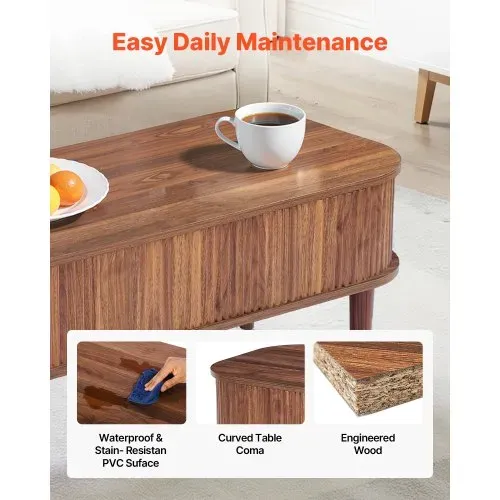 VEVOR Couchtisch Höhenverstellbar 1000x480x405-545 mm, Wohnzimmertisch mit Stauraum, Ausziehbarer Kaffeetisch im Mid-Century-Stil aus MDF, Hubtischplatte für Zuhause & Büro, Walnussfarbe – Bild 5