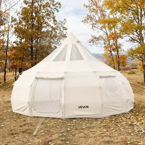 VEVOR Canvas-Glockenzelt, 5 m Jurte, 4 Jahreszeiten, mit Ofenrohrdurchführung & Regenhülle, Poly-Baumwoll-Gewebe, bis zu 12 Personen, für Familien-Camping, & Andere Outdoor-Aktivitäten, Beige – Bild 7