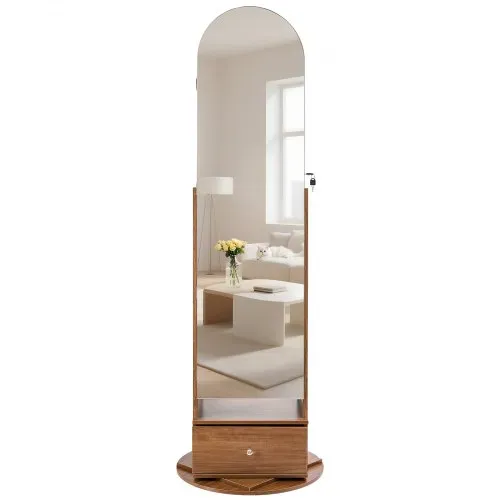 VEVOR 360° drehbarer Schmuckschrank (1655 mm hoch) mit Ganzkörperspiegel mit Stauraum, Schmuckschrank-Organizer mit 2 Schlüsseln & Zubehörtaschen & Ablagefächer & Schubladen, Schmuckaufbewahrung – Bild 8