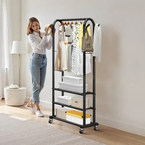 VEVOR Kleiderständer Garderobenständer rollbar mit Kleiderstange & 3 Ablageflächen, bis 45 kg belastbar, robuster Kleiderständer aus Karbonstahl für Schlafzimmer Waschküche Wohnzimmer – Bild 7