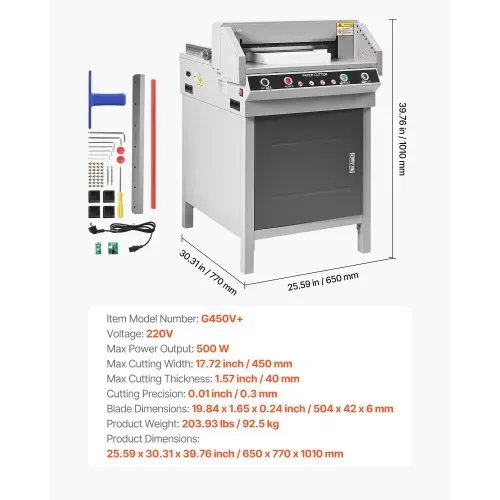 VEVOR elektrische Papierschneidemaschine Hochleistungs-Papierschneider, 45 cm Schnittbreite, 4 cm Schnittstärke, große elektrische Guillotine mit Infrarotfunktion & Ersatzklinge 500 W – Bild 6