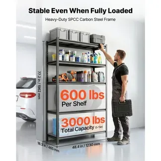 VEVOR Schwerlastregal 1230x465x1962mm, 1360,8kg Belastbares Lagerregal mit Stahlgestell & 5 Verstellbaren Ablagen, Teilbares Steckregal als Werkbank, Flexibles Metallregal für Keller Garage Werkstatt VEVOR Schwerlastregal 1230x465x1962mm, 1360,8kg Belastbares Lagerregal mit Stahlgestell & 5 Verstellbaren Ablagen, Teilbares Steckregal als Werkbank, Flexibles Metallregal für Keller Garage Werkstatt