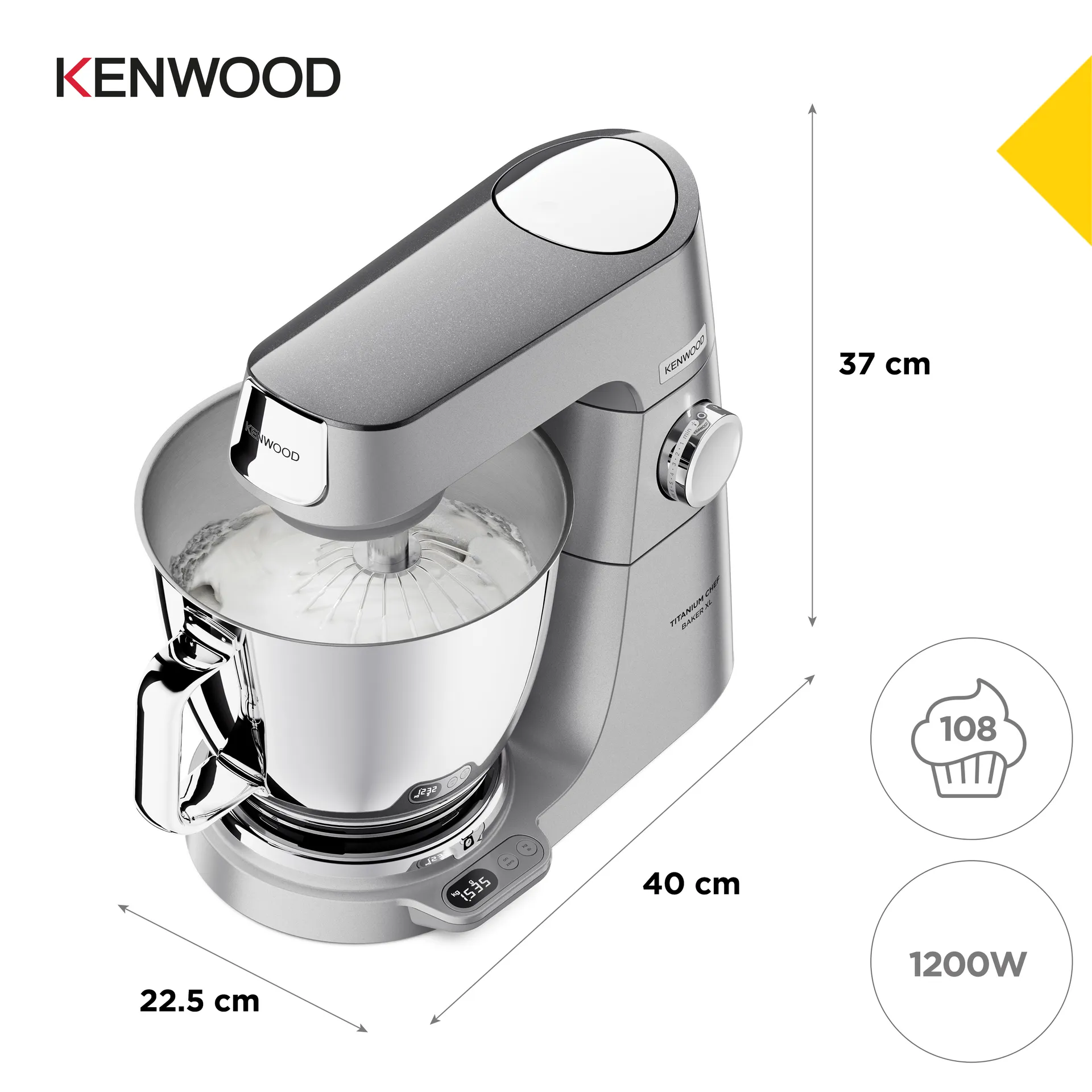 Kenwood Titanium Chef Baker XL Küchenmaschine 1200 W 7 l Edelstahl – Bild 2