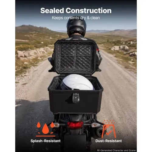 VEVOR Motorrad-Topcase 45 L aus ABS Universeller Schwarzer Motorradkoffer für Motorräder mit Platz für Einen Helm, mit Rückenlehne Schloss 2 Schlüsseln und Reflex-Aufklebern, IPX4-Spritzwasserschutz – Bild 3