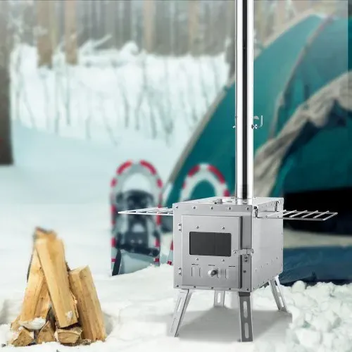 VEVOR Holzofen, 590 x 790 x 2620 m, Camping-Zeltofen aus Edelstahl, Holzofen mit Kaminrohren und Handschuhen, 1646 Kubikzoll großer Feuerraum-Zeltofen zum Kochen und Heizen im Freien mit 8 Rohren – Bild 7