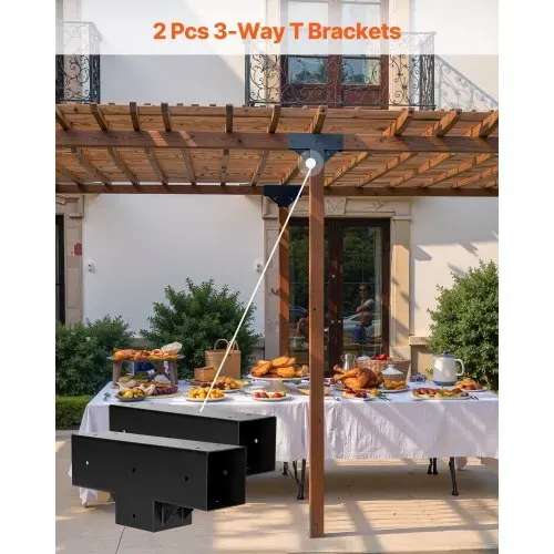 VEVOR Pfostenverbinder, 2er-Pack, T-förmige Pfostennecke für Posten mit einer Innengröße von 92 x 92 mm, 3-Wege-Pergola-Halterungen, Pavillon-Halterungssatz mit Schrauben – Bild 2