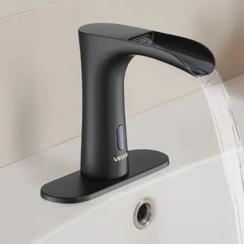 VEVOR berührungsloser Waschtischhahn (Mattschwarz) Badezimmer, automatische Waschtischarmatur, Sensorhahn mit Lochabdeckung, batteriebetriebener Wasserhahn Toilettenhahn Waschbeckenarmatur – Bild 7