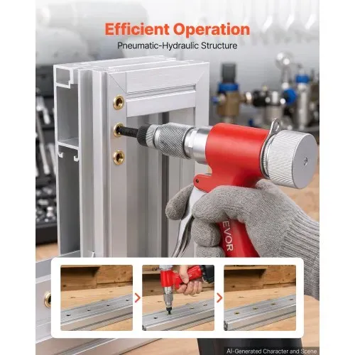 VEVOR Druckluft Nietmutternzange Set mit 3 SAE- & 5 Metrischen Kopfstück, Pneumatische Blindnietzange Set für Automobil Industrie Heimwerkerprojekt, 1215kg Zugkraft, M4 M5 M6 M8 M10 1/4 5/16 3/8 Zoll – Bild 5