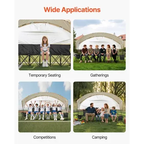 VEVOR tragbare Mannschaftsbank Sitzbank Campingbank (6 Personen) mit Seitentaschen & Tragetasche & Sonnenschutzdach, Klappbank mit Rückenlehne, Seitenbank für Fußball Baseball Outdoor Schwarz – Bild 5