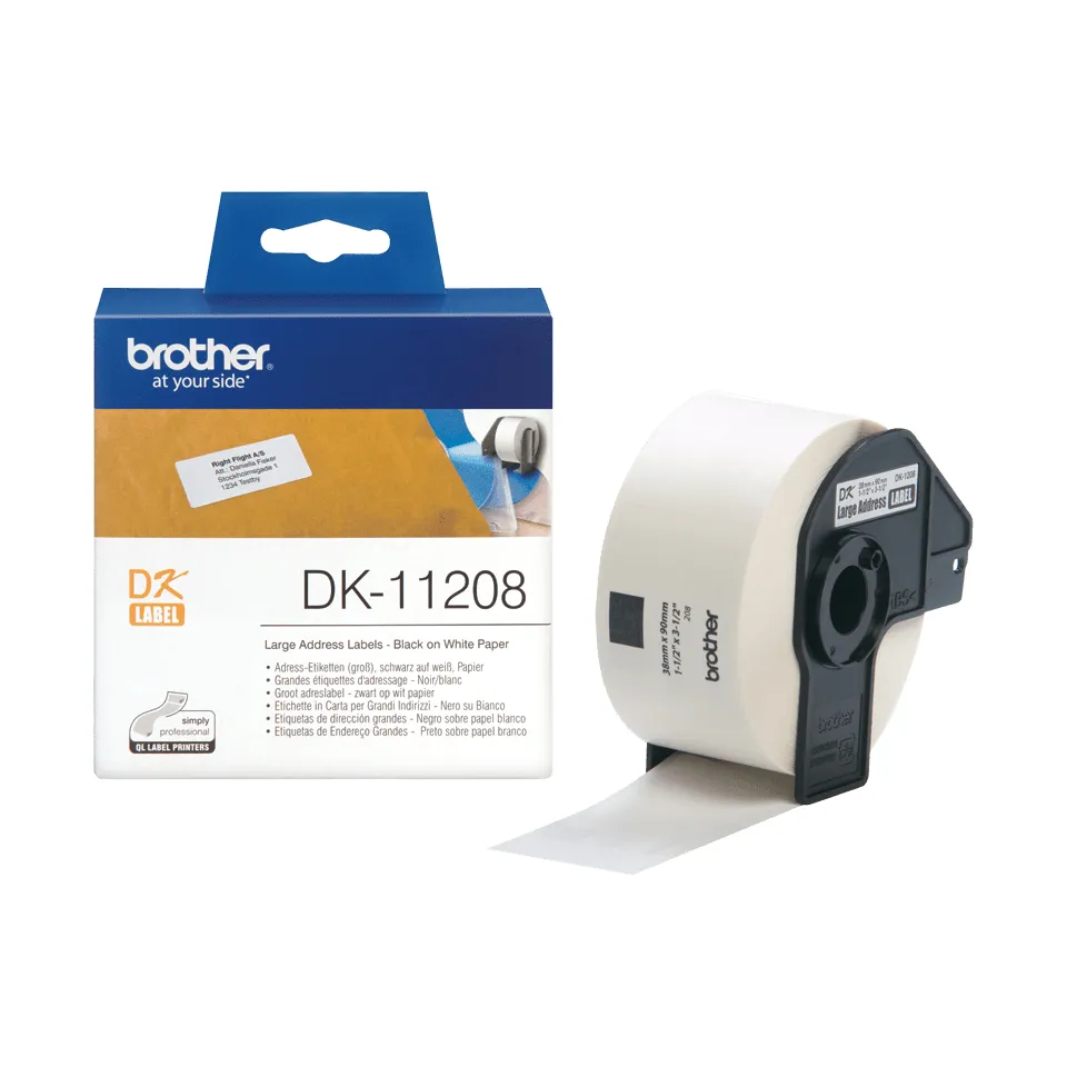 Brother DK-11208 Etiketten erstellendes Band Schwarz auf weiss Brother DK-11208 Etiketten erstellendes Band Schwarz auf weiss