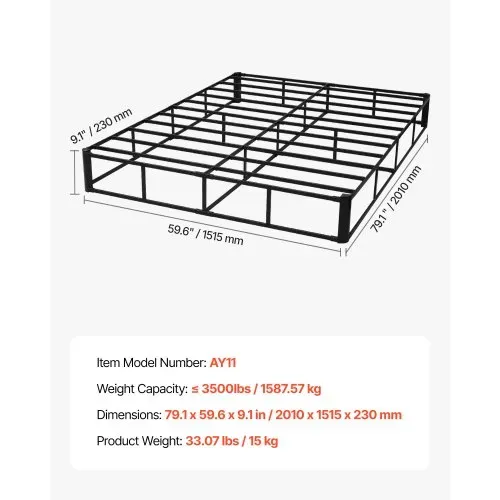 VEVOR Boxspringbettgestell 2010x1515x230mm, Bettgestell mit Waschbarem Stoffbezug, Metallrahmen für Queensize-Betten, 23 cm Matratzenauflage, max. Belastbarkeit 1587,57 kg (OHNE Matratze) – Bild 6