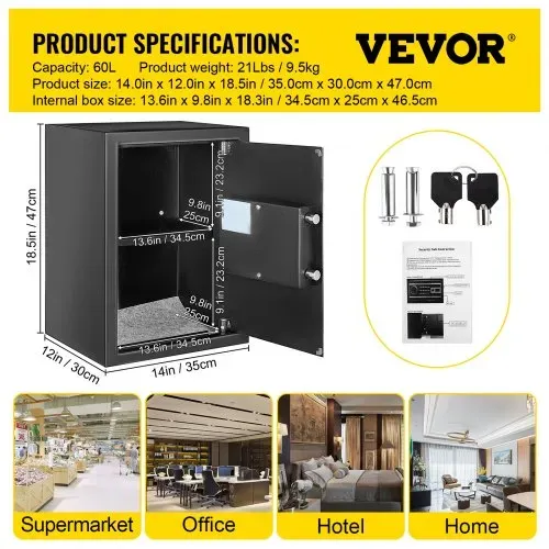 VEVOR Tresor 60 L, Möbeltresor 17kg Belastbarkeit, Wandtresor Schwarz staubdicht mit Fingerabdruck Code Digital-Tastenfeld Schlüssel 4 Schlosssystemen Sicherheitstresor Wohnung Hotel Büro – Bild 6