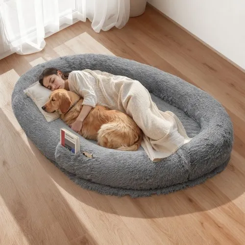 VEVOR Hundebett für Menschen & Hunde, 174x118x24 cm, Memory-Schaum-Hundebett in Menschengröße, mit Seitentasche, Griff & Reißverschluss, abnehmbarer, maschinenwaschbarer Bezug, Hochflor Dunkelgrau VEVOR Hundebett für Menschen & Hunde, 174x118x24 cm, Memory-Schaum-Hundebett in Menschengröße, mit Seitentasche, Griff & Reißverschluss, abnehmbarer, maschinenwaschbarer Bezug, Hochflor Dunkelgrau