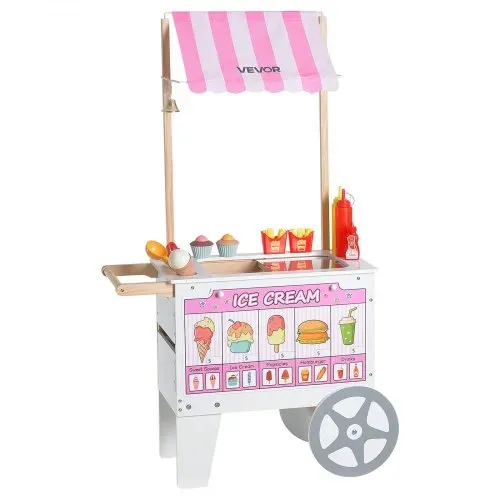 VEVOR Eiswagen für Kinder, 20+ Zubehörteile, Eisdielen-Spielzeugküche mit Eistüte, Markise & Gefrierschrank, Aufbewahrungsschubladen & umblätterbaren Speisekarten, für Kinder von 3–7 Jahren – Bild 9