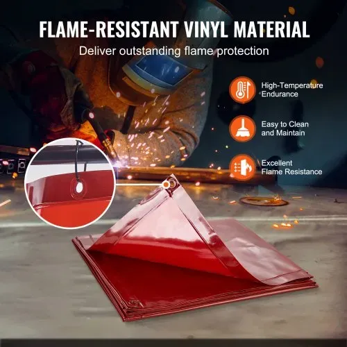 VEVOR Schweißvorhang 1,8 x 1,8 m Schweißschutzvorhang aus Flammhemmendem Vinyl Schweißschutzwand mit 4 Schwenkrädern und einem 6-stufigen UV-Schutz Schweißerdecke Schweißschutz Rot – Bild 3
