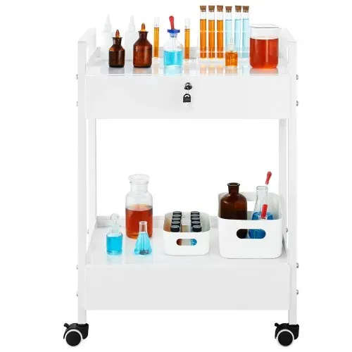 VEVOR Laborwagen, 2-stöckiger Allzweckwagen aus Edelstahl, Medizinwagen mit 2 Schubladen, Rollbarer Laborwagen, Weiß Servierwagen mit Lenkrollen für Labor, Krankenhaus, Zahnarztpraxis, Salon usw. – Bild 8