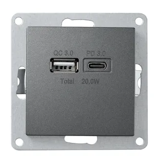 USB-Ladedose McPower “Flair“ 2-fach, USB-C, PD 3.0 20W, anthrazit USB-Ladedose McPower “Flair“ 2-fach, USB-C, PD 3.0 20W, anthrazit
