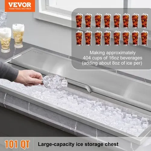 VEVOR 95,66 L Drop-in-Eisbox, 913 x 456 x 358 mm Edelstahl-Eiskühler, Kommerzieller Eisbehälter mit Schiebedeckel, Eingebaute Eisspeichertruhe, Abflussrohr & Ablassstopfen im Lieferumfang Enthalten VEVOR 95,66 L Drop-in-Eisbox, 913 x 456 x 358 mm Edelstahl-Eiskühler, Kommerzieller Eisbehälter mit Schiebedeckel, Eingebaute Eisspeichertruhe, Abflussrohr & Ablassstopfen im Lieferumfang Enthalten