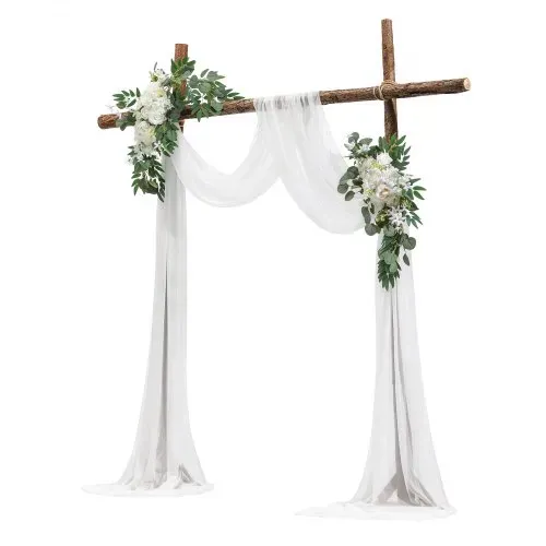 VEVOR Blumenset für Hochzeit Bogen, weiße Blumen für Traubogen mit Vorhängen (3er-Set) – 2 Blumenarrangements, 1 transparente Vorhänge, für Zeremoniensträuße, (Ohne Holzbogenständer) – Bild 9