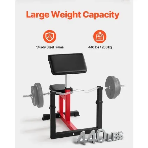 VEVOR Preacher Curlbank Hantelbank mit Beinstrecker, Krafttrainingsbänke (Max. Belastung 200 kg) Heim-Fitnessbank, Fitnessgerät, Sitzende Arm-isolierte Langhantel-Station, Trainingsbank – Bild 3