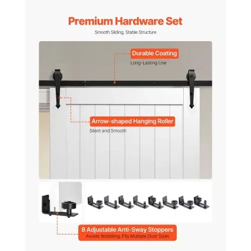 VEVOR Schiebetür im Scheunenstil Schiebetürsystem (1067 x 2134 mm) aus hochfesten MDF-Platten, Scheunentor mit Hardware-Kit & wasserfester PVC-Oberfläche & H-Rahmen für Wohnzimmer Badezimmer Weiß – Bild 4