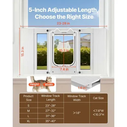 VEVOR Katzenklappe Katzentür Anpassbar an Fensterbreiten (584-711 mm), Wetterfeste Haustiertür mit 4 sicheren Verriegelungsmodi & Aluminiumrahmen & Hochtransparentem Glas & Magnetverschluss, Weiß VEVOR Katzenklappe Katzentür Anpassbar an Fensterbreiten (584-711 mm), Wetterfeste Haustiertür mit 4 sicheren Verriegelungsmodi & Aluminiumrahmen & Hochtransparentem Glas & Magnetverschluss, Weiß