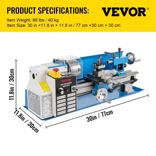 VEVOR Mini Drehmaschine 550 W, Metall Mini Drehmaschine Max. 2500 U / Min, Metallbank Drehmaschine, Metall Mini Drehmaschine, Tischdrehmaschine, Gewinde 12-52 TPI, Mini Drehbank metall, Zubehör Inkl. – Bild 6