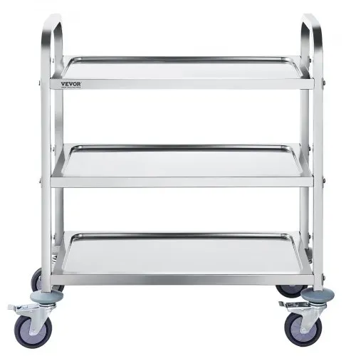 VEVOR Laborwagen Gerätewagen Medizintechnik Servierwagen 201 Edelstahl Tragbar Abräumwagen 100 kg Tragfähigkeit, 740 x 396 x 860 mm Labor Rollwagen Medical Trolley Dreifach-Design Silber – Bild 9