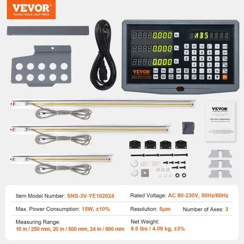 VEVOR Digitalanzeige, 250, 500, 600 mm, 3-Achsen-Linearskala DRO Stützstift Messerhalter Platte Gehäuse Uhr Stromkabel Halter Uhr Münze Schmetterling Schraube Deckel Lineal – Bild 6
