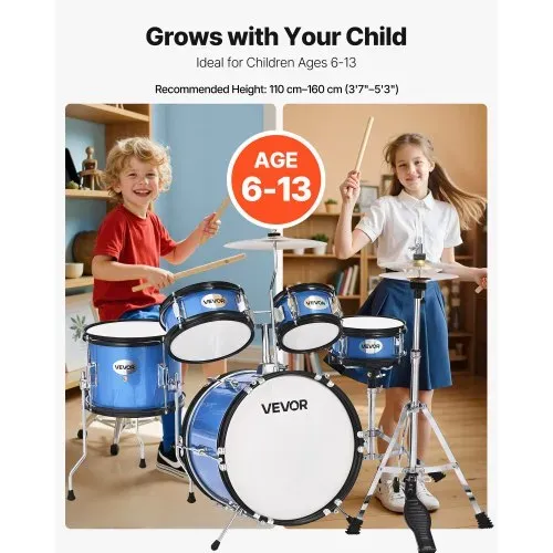 VEVOR Schlagzeug Set, 5-teilig, 35,6 cm Basstrommel, 20,3 cm Snare, 15,2 cm & 20,3 cm Tomtoms, 25,4 cm Standtom, 25,4 cm Crash-Becken, 20,3 cm Hi-Hat mit Ständer, für Kinder von 6–13 Jahren (blau) VEVOR Schlagzeug Set, 5-teilig, 35,6 cm Basstrommel, 20,3 cm Snare, 15,2 cm & 20,3 cm Tomtoms, 25,4 cm Standtom, 25,4 cm Crash-Becken, 20,3 cm Hi-Hat mit Ständer, für Kinder von 6–13 Jahren (blau)