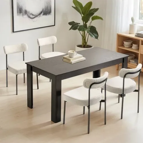 VEVOR moderner Esszimmerstuhl (4 Stk.) Sherpa-Beistellstuhl (136 kg belastbar) für Esstische, platzsparender Küchentischstuhl mit geschwungener Rückenlehne & schwarzen Metallbeinen, Weiß Cafeteria – Bild 7