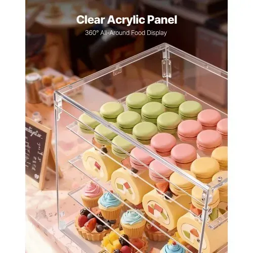 VEVOR Gebäckvitrine 4-stöckig, Gewerbliche Bäckereivitrine aus Transparentem Acryl, Thekenvitrine mit Magnetischer Rücktür & Abnehmbarer Trennwand für Kekse Desserts Donuts, 530 x 435 x 415 mm – Bild 2